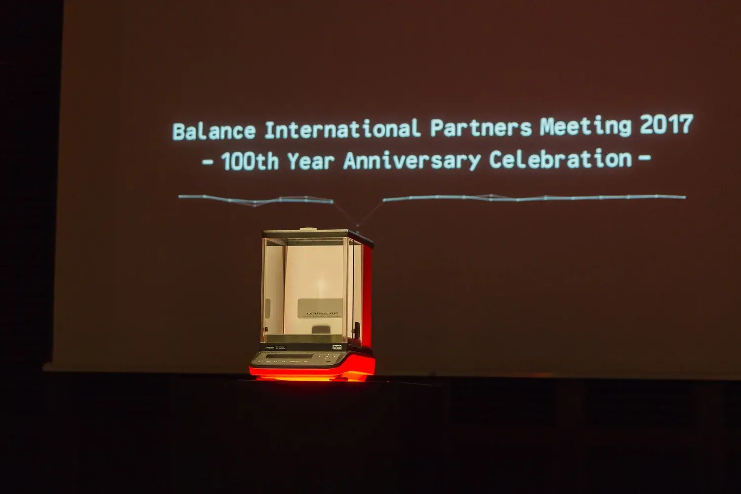 A Shimadzu analytical balance at the 2017 international partners meeting